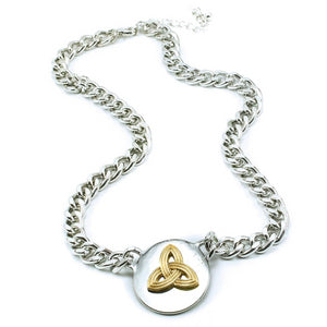 Trinity Knot Medallion Goldtone on Silvertone Necklace