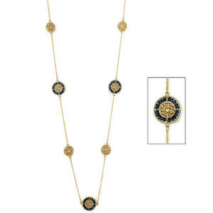 Alternating Glass Beaded Celtic Necklace - Goldtone/Navy