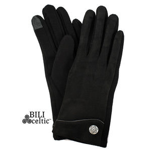 Celtic Faux Suede Gloves with Celtic Button - Black