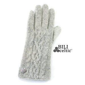 Celtic Cable Knit Gloves - Light Grey