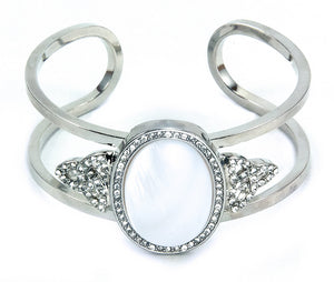 Mother of Pearl Open Cuff Bracelet - Silvertone